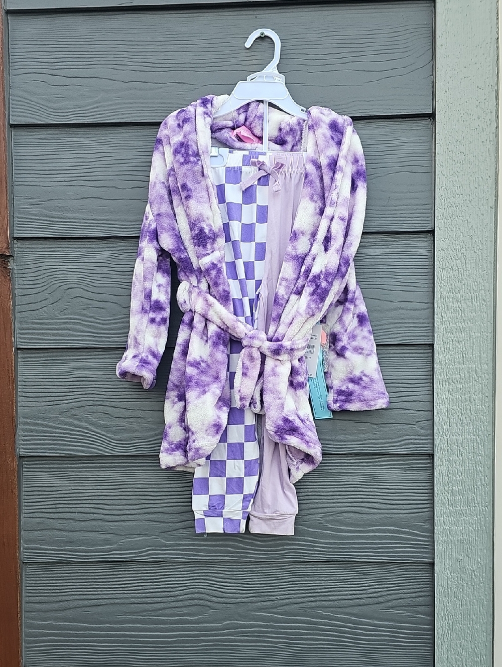 Freestyle Purple Tie-Dye Plush Robe with Check Pajama Pants Set Toddler Kids